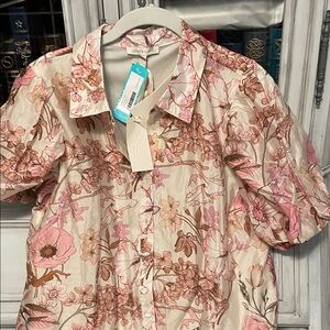 Lucky Brand Pink and Cream Floral Shirt